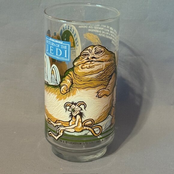 Vintage Star Wars Glass Cup Mug Burger King 1983 Jabba Hutt Princess Leia Rebo - Picture 1 of 4